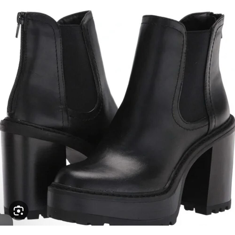 Black Chelsea Ankle Boots Block Heel Stretch Pull On Lined Round Toe Women